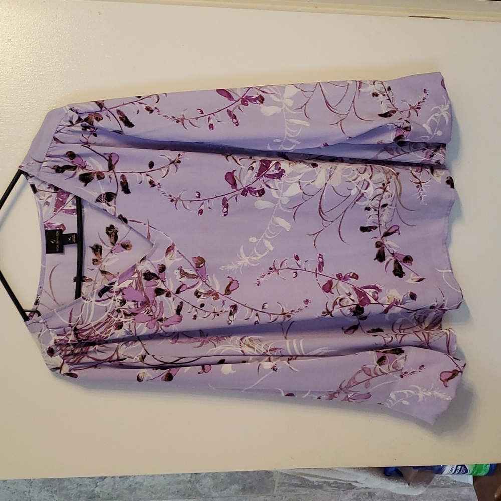 Worthington, lavender, long-sleeve, blouse size XL, floral
